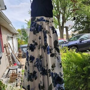 Polo by Ralph Lauren Black and Blue Floral Maxi Dress
